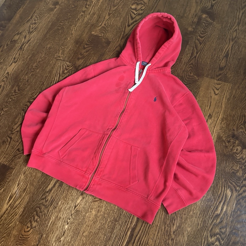 Polo Ralph Lauren Hoodie Mens 2XL Red Full Zip Waffle Thermal Fleece Sweatshirt